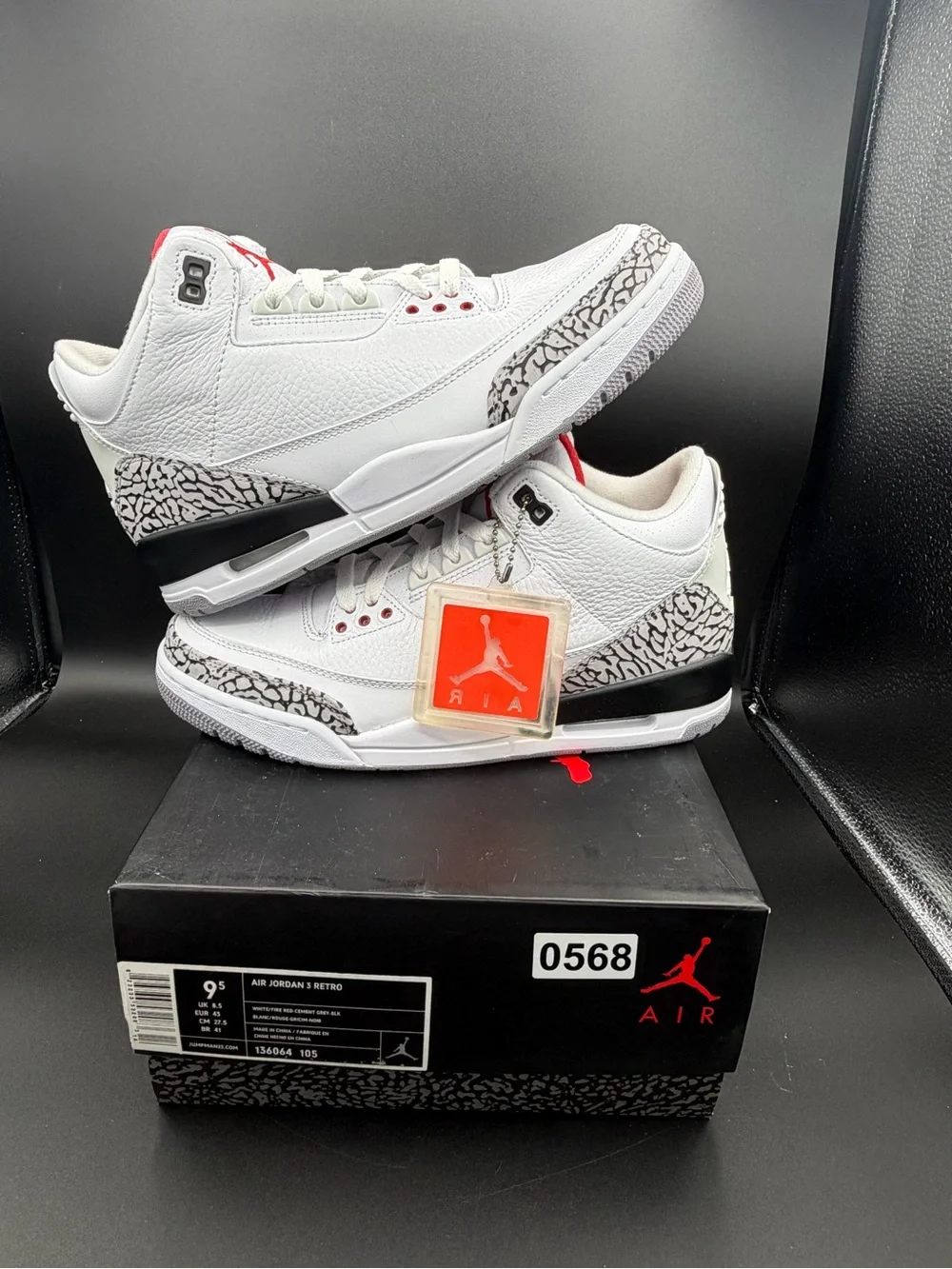 Jordan Air Jordan 3 Retro White/Fire Red/Cement Grey Box Label